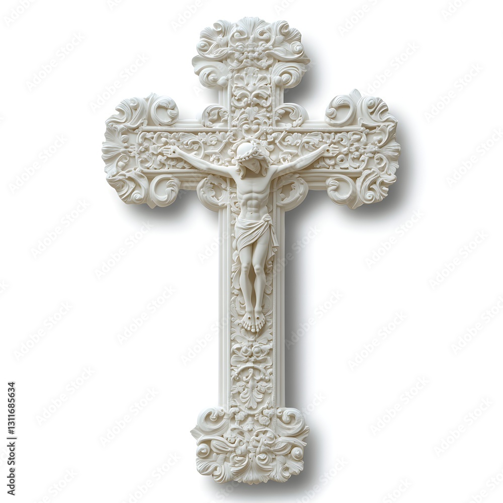 Ornate White Crucifix Wall Decor Detailed Carving Religious Symbol Ornate White Crucifix Wall Decor Detailed Carving Religious Symbol
