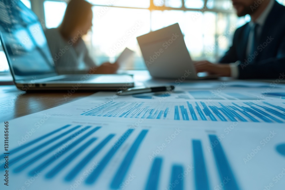 Business professionals reviewing graphs and data charts in a collaborative meeting. Generated AI Business professionals reviewing graphs and data charts in a collaborative meeting. Generated AI