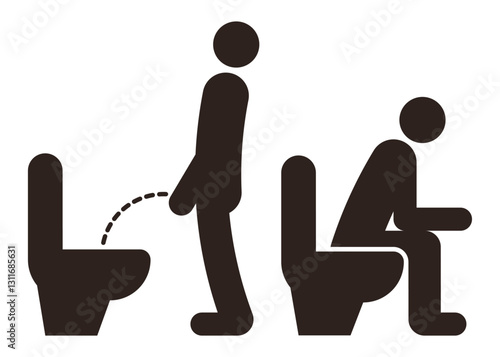 Мan peeing and man  pooping in toilet bowl. Pissing, pooping boy set. Restroom, toilet, wc door symbols.