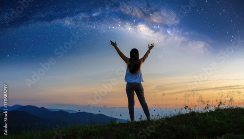 Reaching for the Stars - person standing on their tiptoes, stretching to touch stars in the sky, symbolizing ambition, dreams, and aspiration 