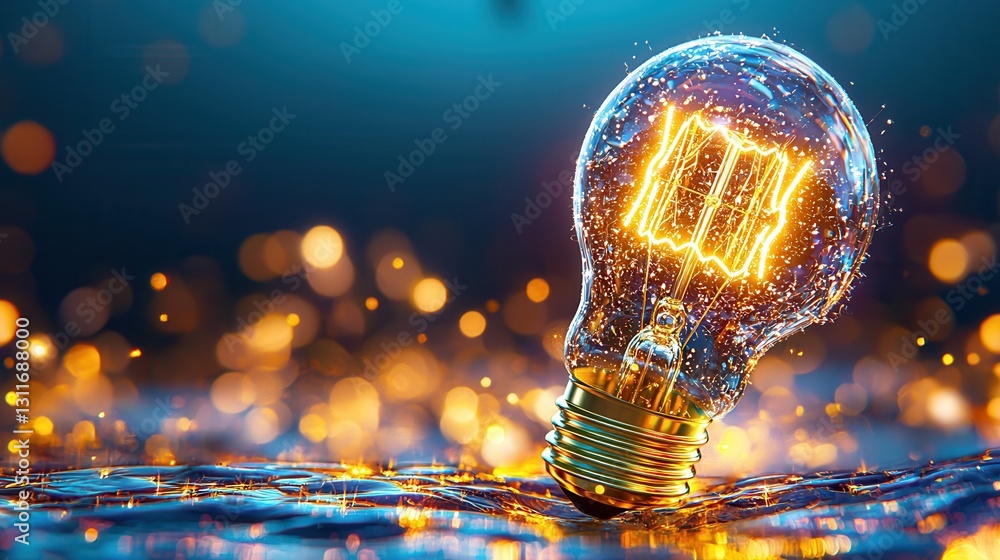 A refined and elegant 3D rendering of a bright luminous glass light bulb glowing with energy and possibility representing innovation discovery A refined and elegant 3D rendering of a bright luminous glass light bulb glowing with energy and possibility representing innovation discovery