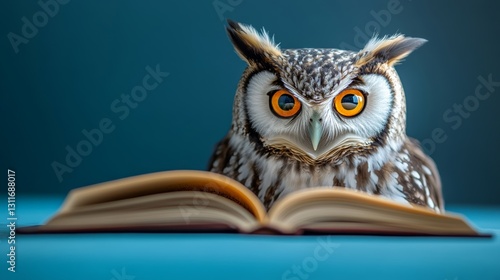 Wallpaper Mural Small owl is sitting on top of an open book. The owl's eyes are wide open, and it is looking at the camera. Concept of curiosity and intelligence Torontodigital.ca