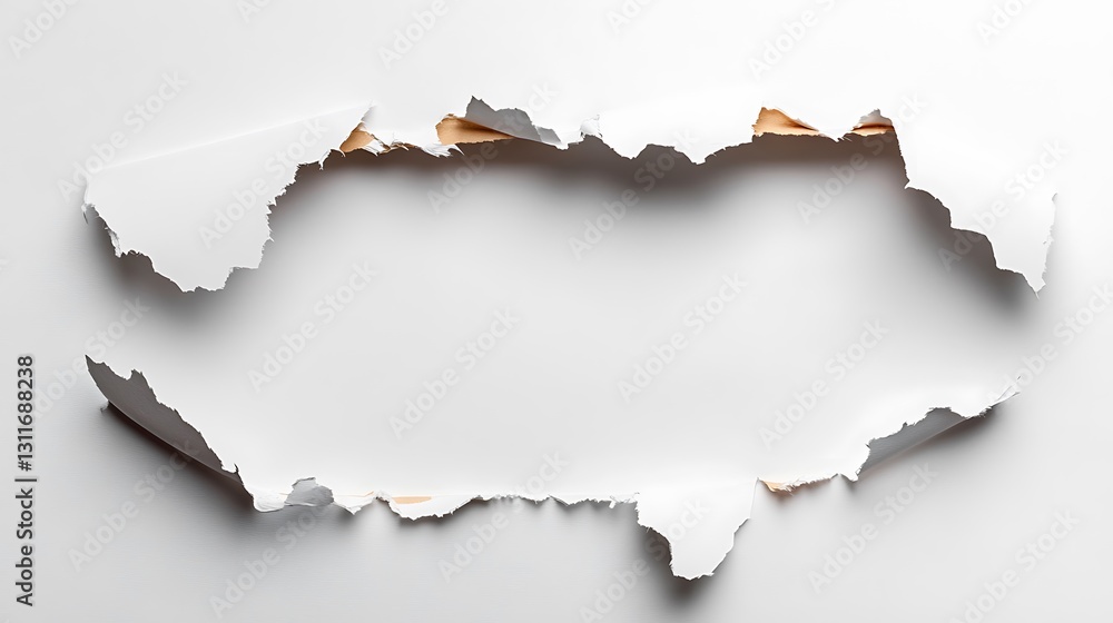 Fototapeta premium Torn paper with hole, white background.