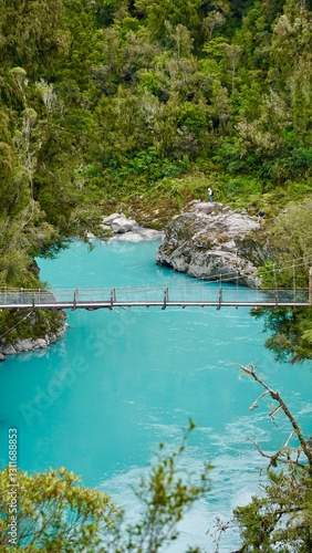 Hokitika Gorge New Zealand Aerial View of Suspension Bridge photo