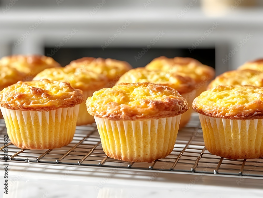A bunch of freshly baked low-carb egg muffins cooling on a wire rack after being perfectly baked for a healthy snack A bunch of freshly baked low-carb egg muffins cooling on a wire rack after being perfectly baked for a healthy snack