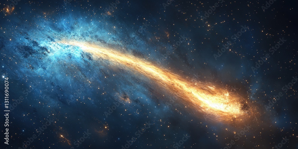 Obraz premium A mesmerizing spiral galaxy swirls at its core, awash in vibrant blues and golden hues, capturing the cosmic dance of stars