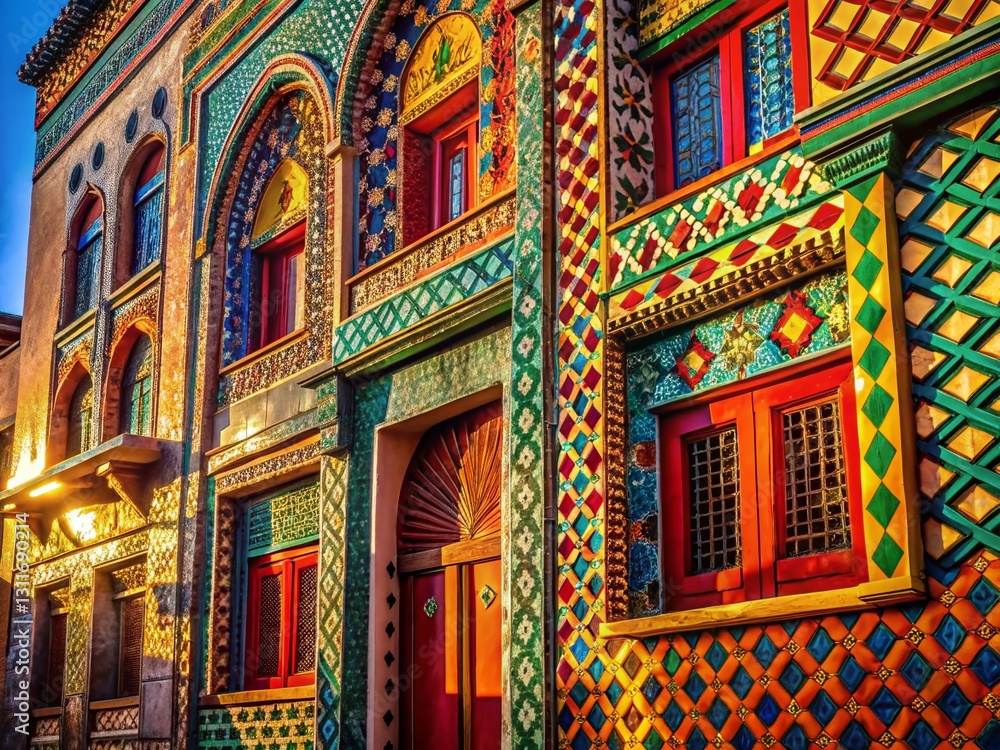Fototapeta premium Vibrant African Ethnic Patterned Building Facade - Architectural Photography