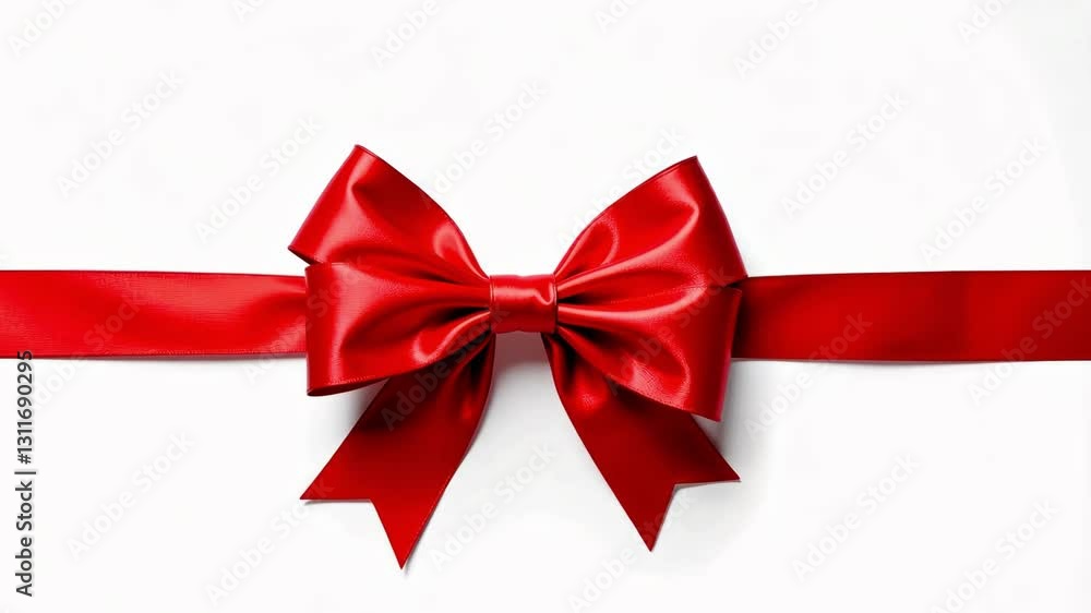 A bright red ribbon bow sits elegantly on a white backdrop, ideal for adding charm to gifts for special events A bright red ribbon bow sits elegantly on a white backdrop, ideal for adding charm to gifts for special events