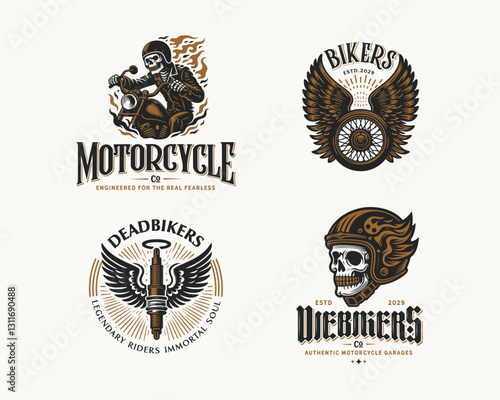 Vintage racing dead skull motorcycle garage logo template
