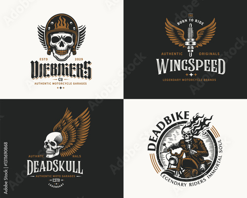Vintage racing dead skull motorcycle garage logo template