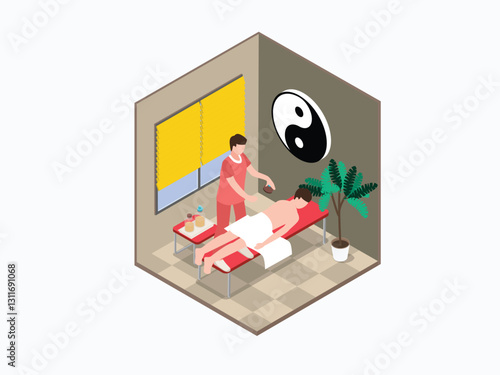 Hot Stone Massage Therapy Session in a Relaxing Spa 2d flat vector illustrations