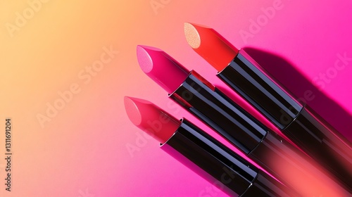 Sunset Gradients Colorful lipsticks on a vibrant background.