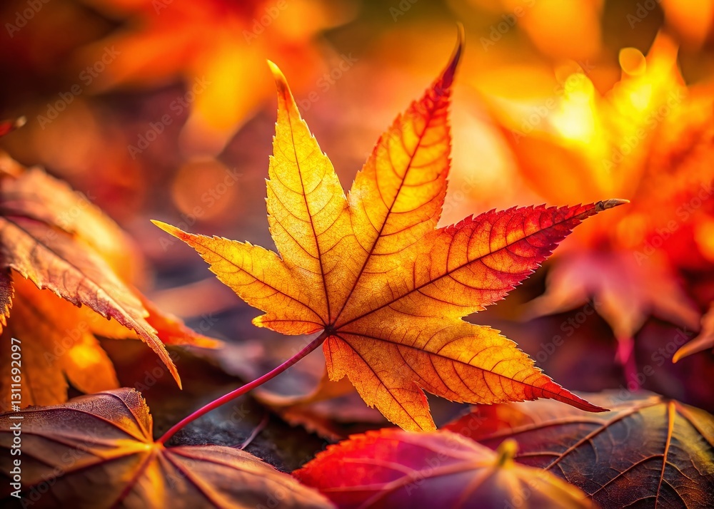 Vibrant Autumn Leaves with Shallow Depth of Field, Close-up Macro Photography of Fall Foliage, Nature Background Image Vibrant Autumn Leaves with Shallow Depth of Field, Close-up Macro Photography of Fall Foliage, Nature Background Image