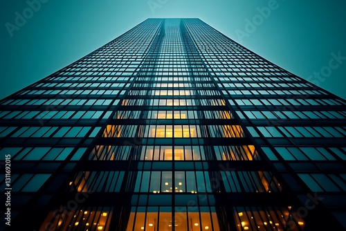 Wallpaper Mural Teal Glass Skyscraper at Night Torontodigital.ca