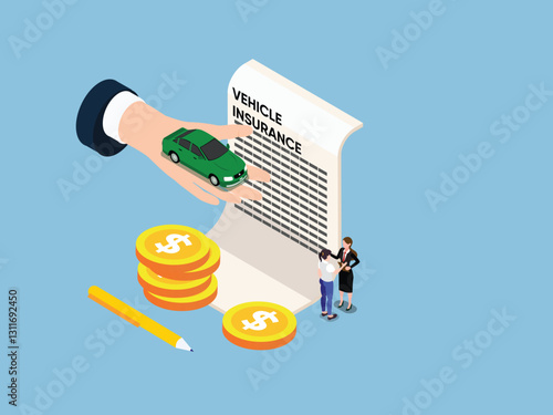 Vehicle Insurance Policy and Financial Protection – Car Coverage 3d flat vector illustrations