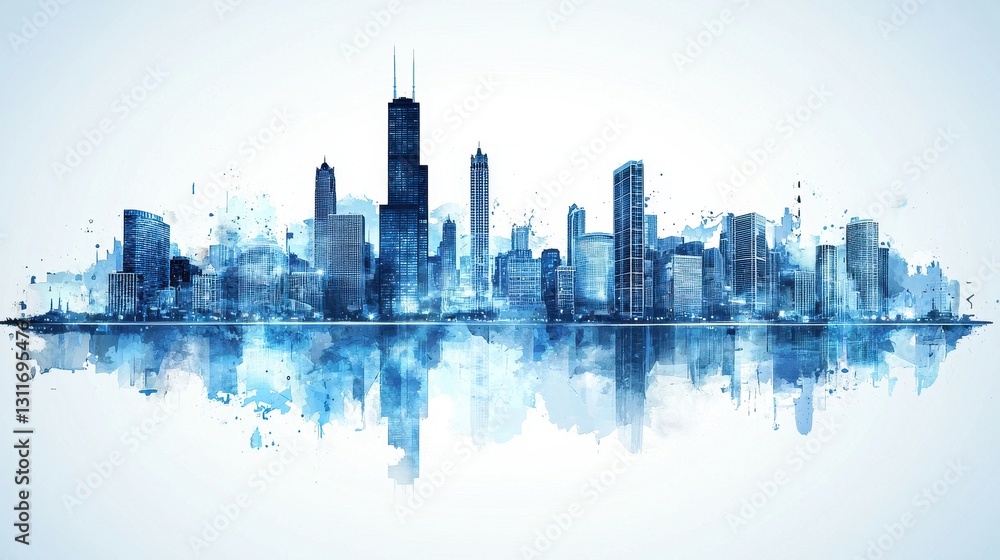 Obraz premium Chicago Skyline Watercolor Reflection