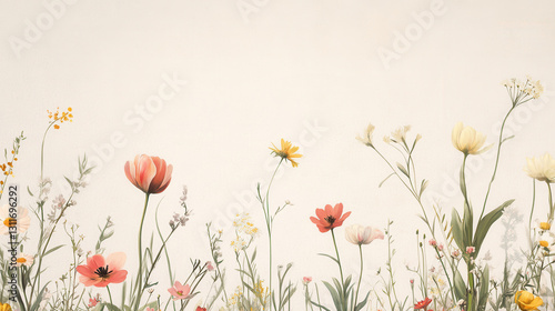 Wallpaper Mural A highly detailed botanical artwork featuring a selection of spring flowers such as tulips, daisies, and wild roses Torontodigital.ca