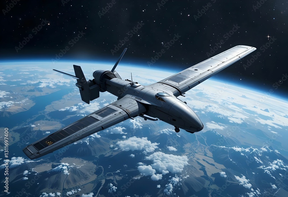 Fototapeta premium Military Drone in Earth Orbit, Global Surveillance Network