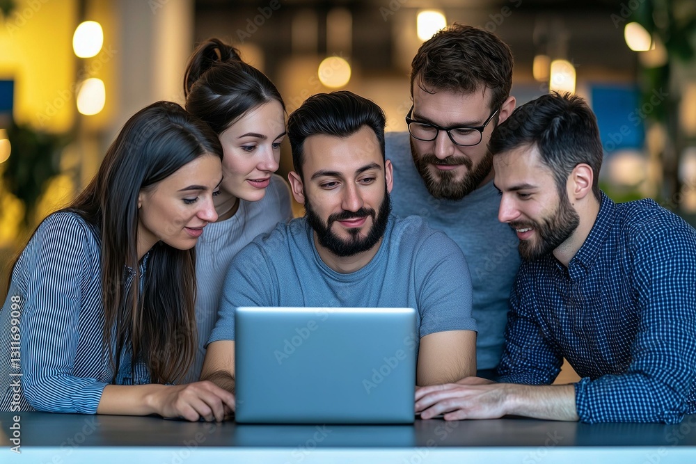 Group of friends using laptop together Group of friends using laptop together