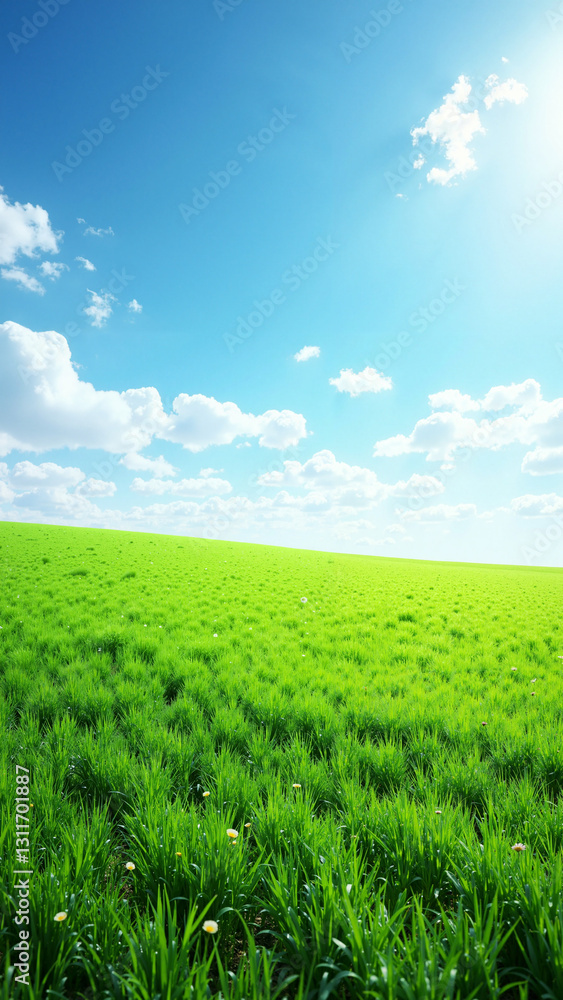 A Tranquil Green Meadow Under a Clear Blue Sky, Perfect for Landscaping Promotions and Nature Blogs A Tranquil Green Meadow Under a Clear Blue Sky, Perfect for Landscaping Promotions and Nature Blogs