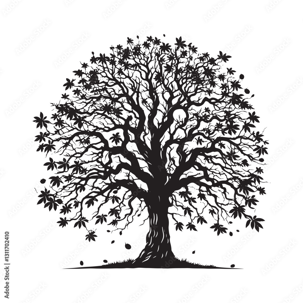 Obraz premium Black Walnut Tree Vector - Silhouette of Black Walnut tree - Tree art - Tree Design - Black Walnut Tree Illustration.