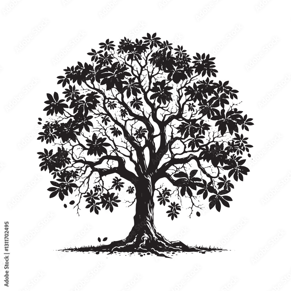 Fototapeta premium Black Walnut Tree Vector - Silhouette of Black Walnut tree - Tree art - Tree Design - Black Walnut Tree Illustration.