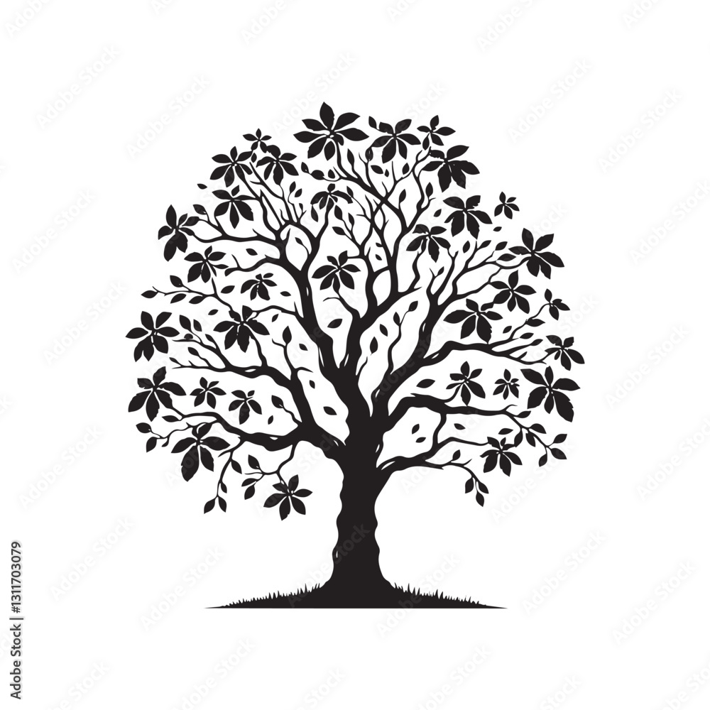 Obraz premium Black Walnut Tree Vector - Silhouette of Black Walnut tree - Tree art - Tree Design - Black Walnut Tree Illustration.