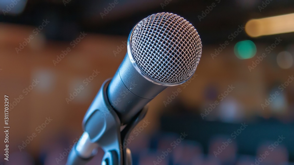 Close-up of Metallic Microphone on Stand Close-up of Metallic Microphone on Stand