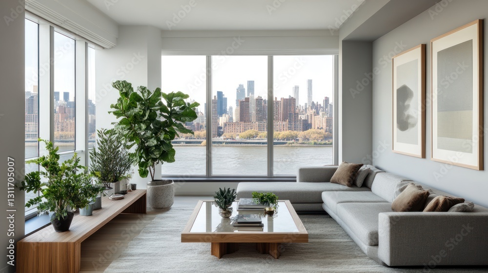 Fototapeta premium Modern NYC apartment living room with city view (1)