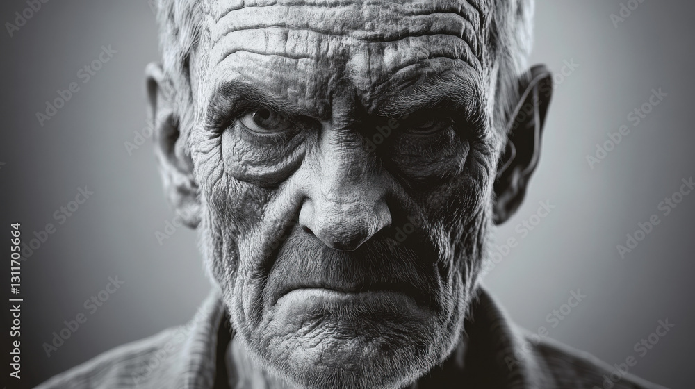A striking black and white portrait of an elderly man, showcasing deep wrinkles and expressive eyes, evoking a sense of resilience. A striking black and white portrait of an elderly man, showcasing deep wrinkles and expressive eyes, evoking a sense of resilience.