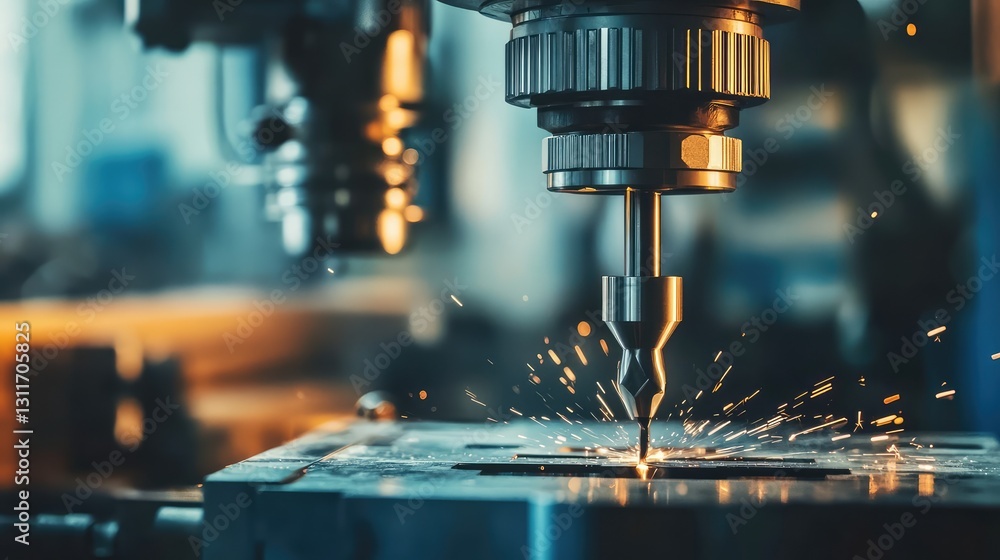 Rotating drill press in a workshop, high-speed cutting action in industry. Rotating drill press in a workshop, high-speed cutting action in industry.