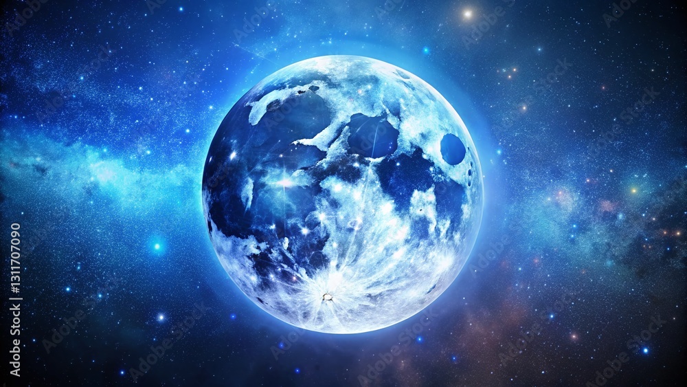 Naklejka premium Vibrant Full Moon in Galactic Blue Space: Stunning Vertical Wallpaper