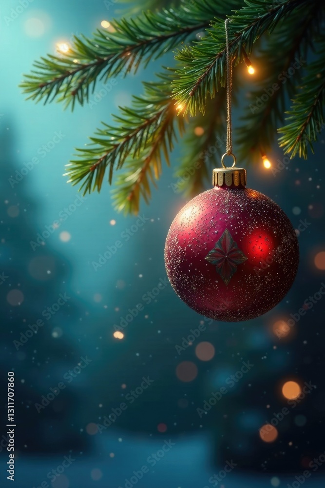 Colorful Christmas balls hanging from a tree branch, shine, tree Colorful Christmas balls hanging from a tree branch, shine, tree