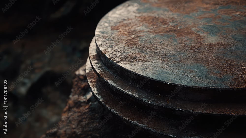 Rusty industrial gears stacked together, creating a textured vintage composition. Earthy tones and a faded background provide a unique copy space layout. Rusty industrial gears stacked together, creating a textured vintage composition. Earthy tones and a faded background provide a unique copy space layout.