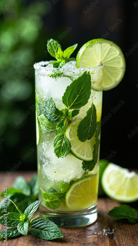 Indulge in the Vibrant Allure of a Freshly Crafted Mojito Cocktail for Restaurant Menus, Beverage Ads, and Summer Event Flyers Indulge in the Vibrant Allure of a Freshly Crafted Mojito Cocktail for Restaurant Menus, Beverage Ads, and Summer Event Flyers