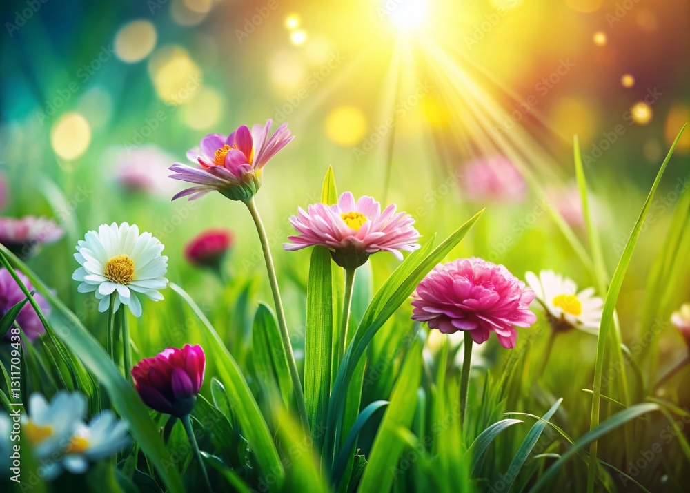 Fototapeta premium Vibrant Green Flower Grass Close Up Soft Focus - Nature Stock Photo