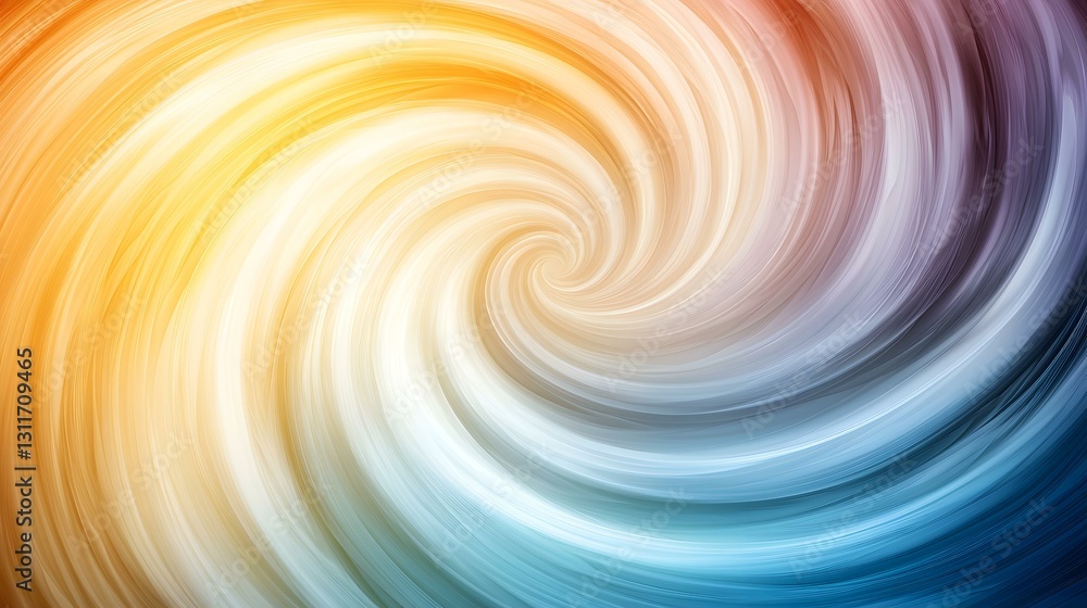 The image contains an abstract swirl of colors, transitioning from warm oranges and yellows in the center to cool blues and purples at the edges.