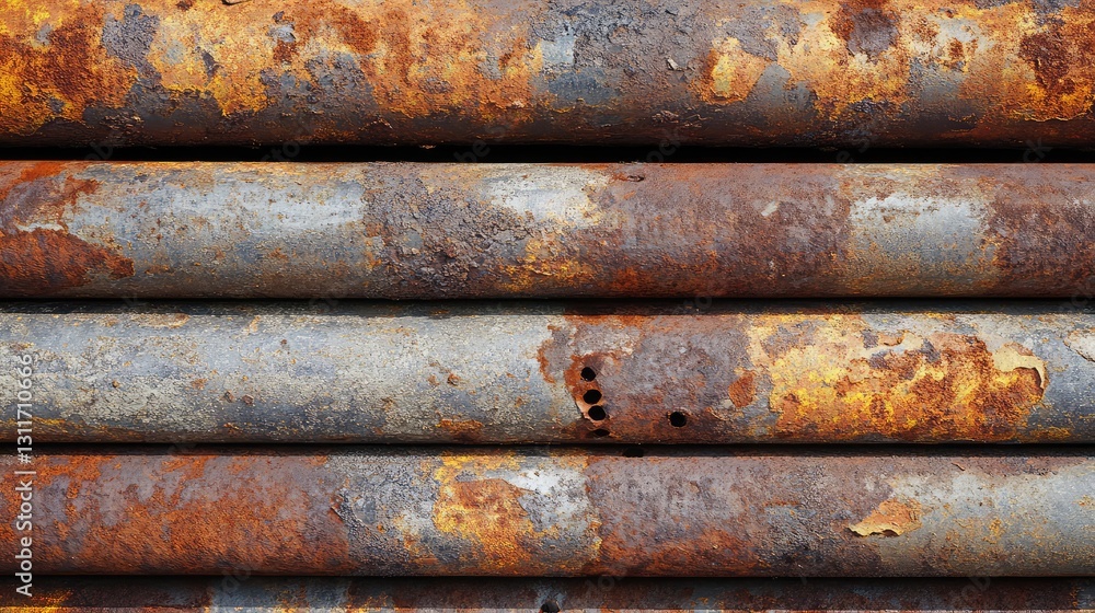 Stack of rusted steel rods, showing texture, corrosion, and industrial wear over time. Stack of rusted steel rods, showing texture, corrosion, and industrial wear over time.