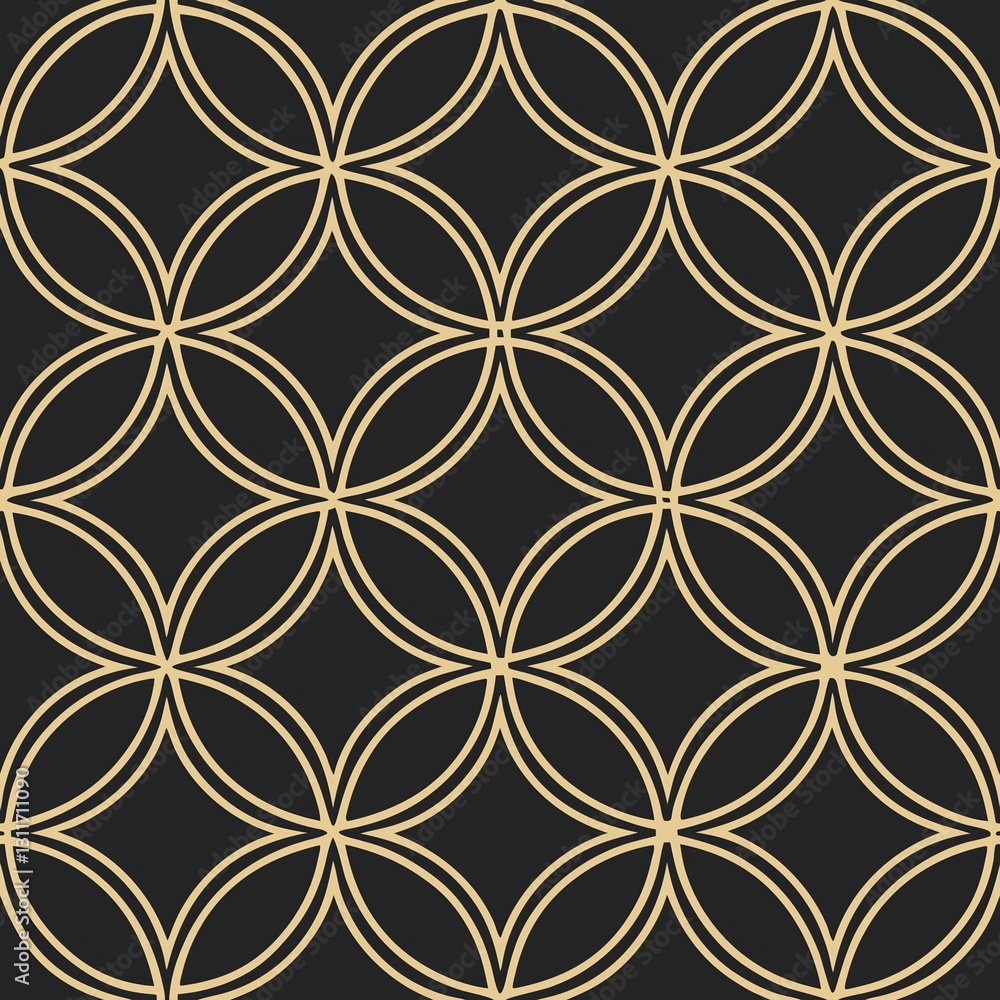 Elegant geometric circle pattern with gold lines on black background Elegant geometric circle pattern with gold lines on black background