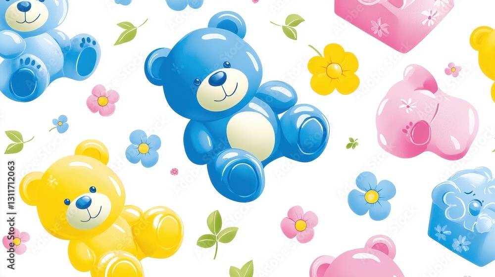 Fototapeta premium Cute Teddy Bears Pattern on White