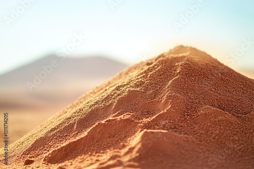 Close-up of a sand pile in the desert, a real photo with a blurred background.