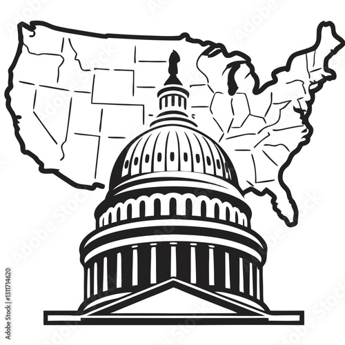 T-Short Print sightseeing United States Capitol Illustration in Black and White
