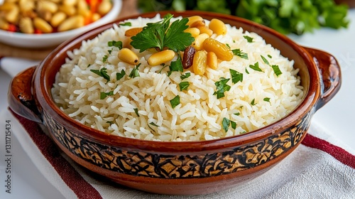 Fluffy White Rice with Pine Nuts and Raisins