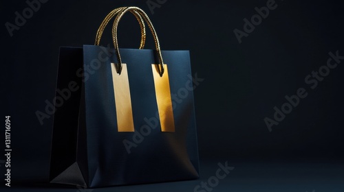 Luxury Black Shopping Bag with Gold Foil Brand Logo