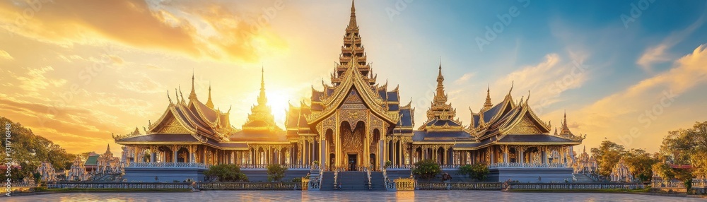 Majestic palace with towering spires, intricate carvings, and golden accents, embodying architectural grandeur. Majestic palace with towering spires, intricate carvings, and golden accents, embodying architectural grandeur.