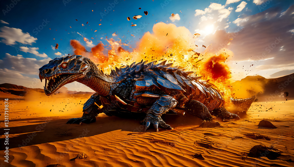 Obraz premium Abstract biomechanical lizard robot armored in action, science fiction technology
