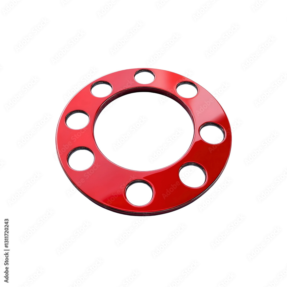 Red Circular Flange with Eight Holes - Industrial Part Closeup Red Circular Flange with Eight Holes - Industrial Part Closeup