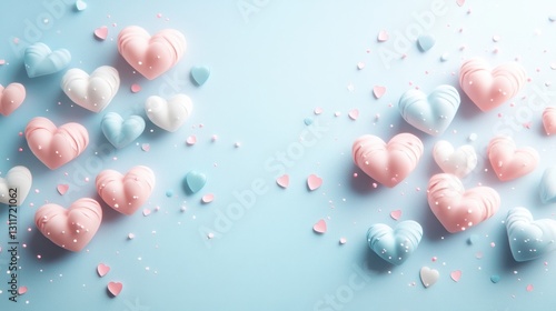 Charming Array of Stylish Heart Shapes on Soft Blue Background Perfect for Celebrating Love and Affection