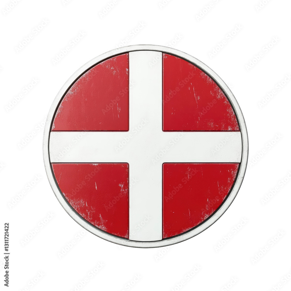 Obraz premium Grunge Denmark Flag Round Shield Badge