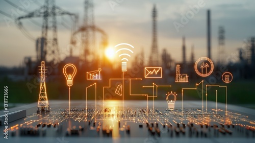 Wallpaper Mural Futuristic smart power grid concept art featuring automated energy transmission distribution and management systems with digital connectivity Torontodigital.ca